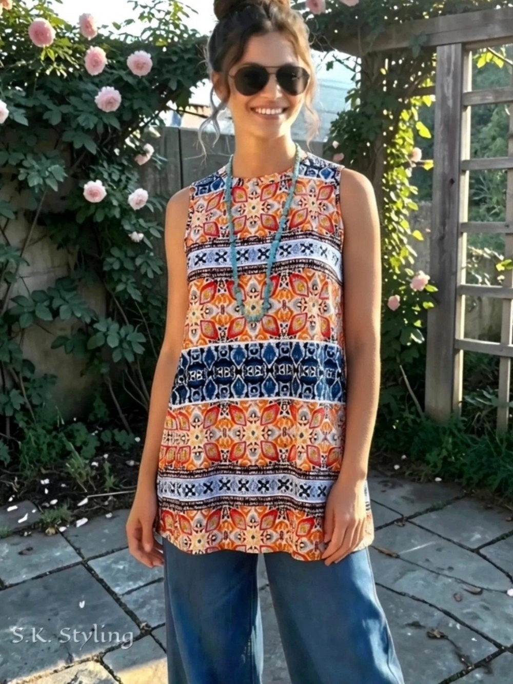 APT 9 Swing Tank Tunic Top Bohemian Aztec Tribal Vibe Stretch Liquid Knit size M
